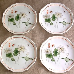 Vintage Toscany Lotus Butterfly Plates Set of 4